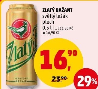 Pivo světlý ležák 12° Zlatý Bažant