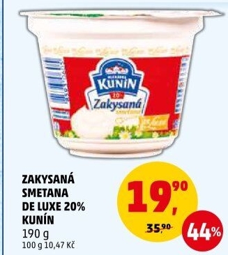 Zakysaná smetana de luxe Mlékárna Kunín 20%