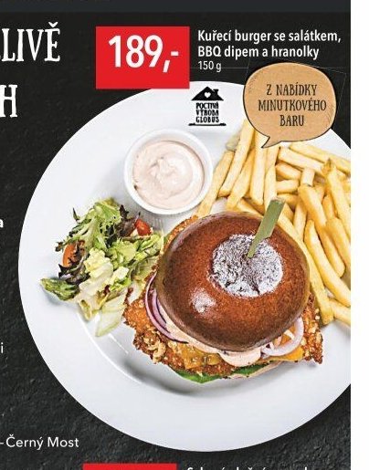 Kuřecí burger se salátkem, BBQ dipem a hranolky