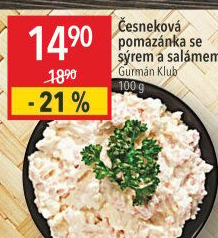 Česneková pomazánka se sýrem a salámem