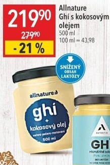 Přepuštěné máslo Ghí s kokosovým olejem Allnature