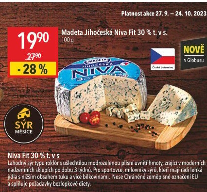 Sýr Niva Jihočeská Fit 30% Madeta - Globus akcniletaky.com