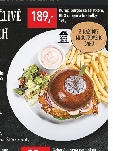Kuřecí burger se salátkem, BBQ dipem a hranolky