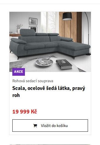 Rohová sedací souprava Scala, ocelově šedá látka, pravý roh - ASKO akcniletaky.com