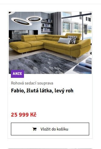 Rohová sedací souprava Fabio, žlutá látka, levý roh - ASKO akcniletaky.com