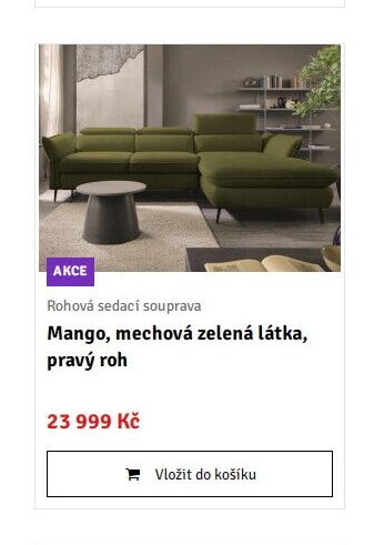Rohová sedací souprava Mango, mechová zelená látka, pravý roh - ASKO akcniletaky.com