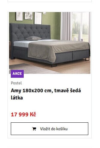 Postel Amy 180x200 cm, tmavě šedá látka - ASKO akcniletaky.com