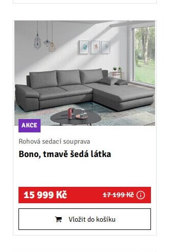 Rohová sedací souprava Bono, tmavě šedá látka - ASKO akcniletaky.com
