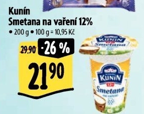 Smetana na vaření Mlékárna Kunín 12%