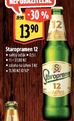 Pivo světlý ležák 12° Staropramen