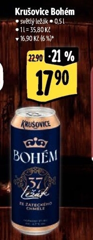 Pivo světlý ležák Bohém Krušovice