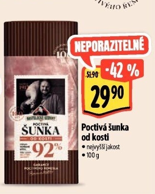 Šunka od kosti poctivá nejvyšší jakosti Kostelecké uzeniny