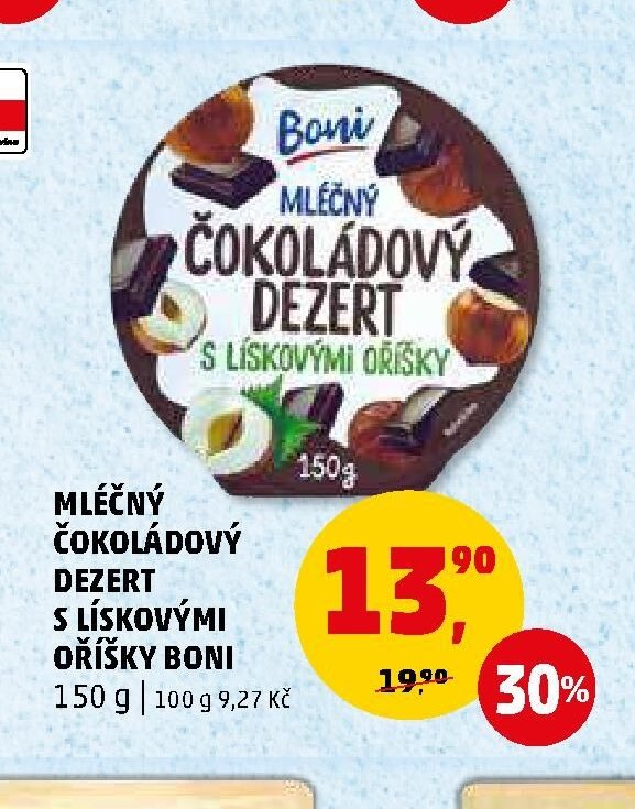 Mléčný čokoládový dezert s lískovými oříšky Boni