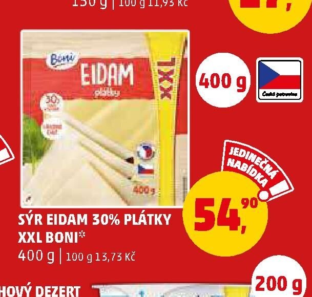 SÝR EIDAM 30% PLÁTKY XXL BONI
