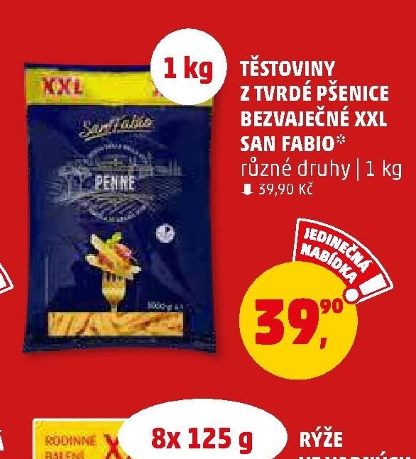 TĚSTOVINY Z TVRDÉ PŠENICE BEZVAJEČNÉ XXL SAN FABIO
