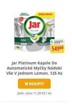Jar Platinum Kapsle Do Automatické Myčky Nádobí Vše V Jednom Lemon, 125 Ks