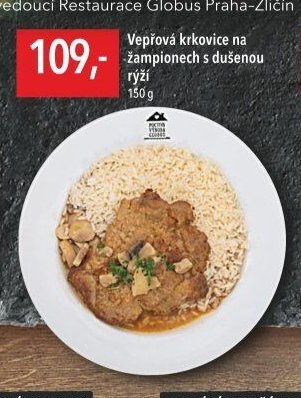 Vepřová krkovice na žampionech s dušenou rýží