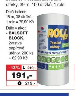 BALSOFT ROLLTEX textilní utěrky, 39 m, 100 útržků, 1 role