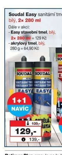 Soudal Easy sanitární tmel, bílý, 2x 280 ml