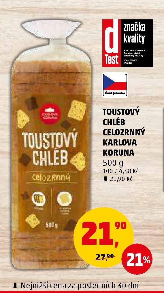Toustový chléb celozrnný Karlova Koruna