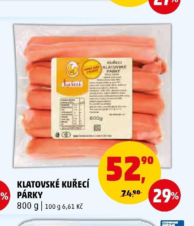Klatovské kuřecí párky 800 g