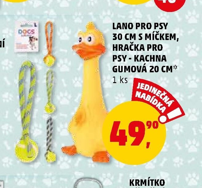LANO PRO PSY 30 CM S MÍČKEM, HRAČKA PRO PSY - KACHNA GUMOVÁ 20 CM*