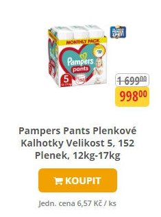 Pampers Pants Plenkové Kalhotky Velikost 5, 152 Plenek, 12kg-17kg