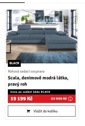 Rohová sedací souprava Scala, denimově modrá látka, pravý roh - ASKO akcniletaky.com