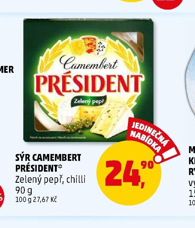 SÝR CAMEMBERT PRÉSIDENT Zelený pepř, chilli
