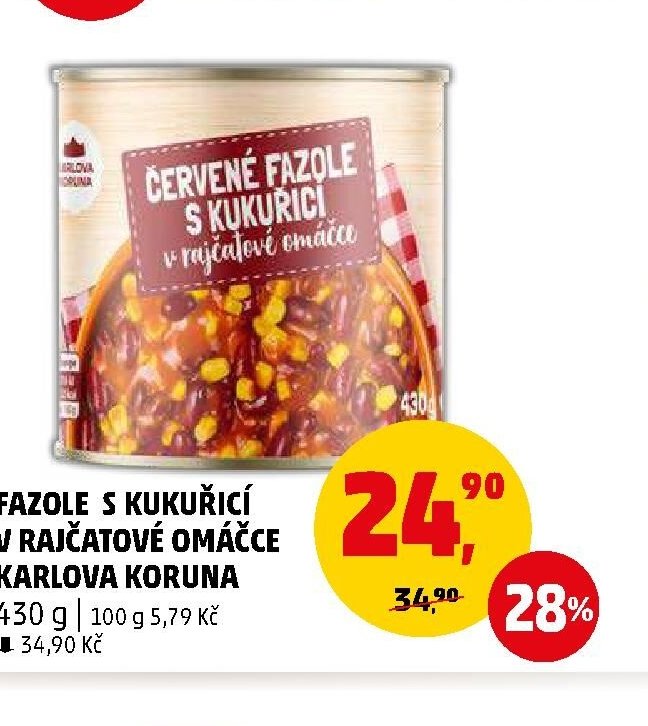 FAZOLE S KUKUŘICÍ V RAJČATOVÉ OMÁČCE KARLOVA KORUNA