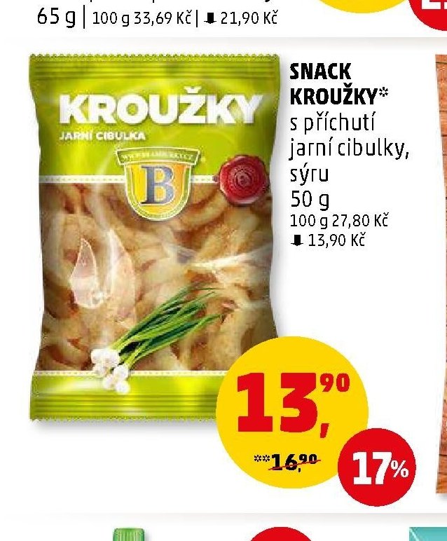 SNACK KROUŽKY s příchutí jarní cibulky, sýru