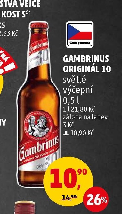 GAMBRINUS ORIGINÁL 10 světlé výčepní 0,5 l