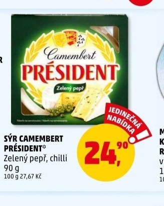 SÝR CAMEMBERT PRÉSIDENT Zelený pepř, chilli