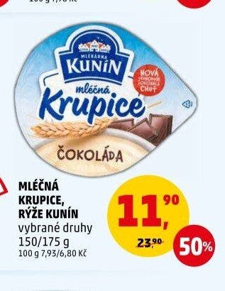 MLÉČNÁ KRUPICE, RÝŽE KUNÍN vybrané druhy