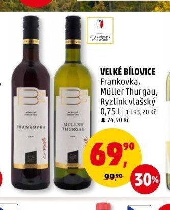 VELKÉ BÍLOVICE Frankovka, Müller Thurgau, Ryzlink vlašský 0,75 l