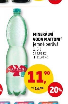 MINERÁLNÍ VODA MATTONI jemně perlivá 1,5 l