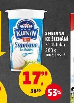 SMETANA KE ŠLEHÁNÍ KUNÍN 200 g