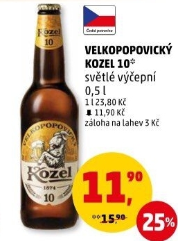Pivo světlé výčepní 10°Velkopopovický Kozel