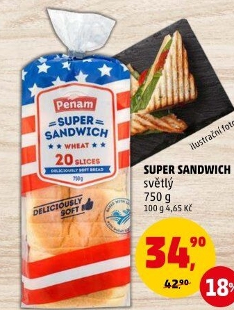 Toustový chléb supersendvič Penam