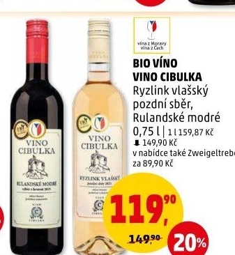 Víno Ryzlink vlašský Bio Víno Cibulka - pozdní sběr