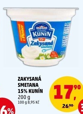 Zakysaná smetana Mlékárna Kunín 15%