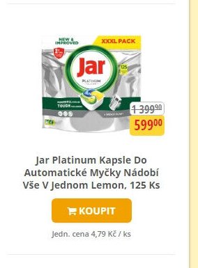 Jar Platinum Kapsle Do Automatické Myčky Nádobí Vše V Jednom Lemon, 125 Ks