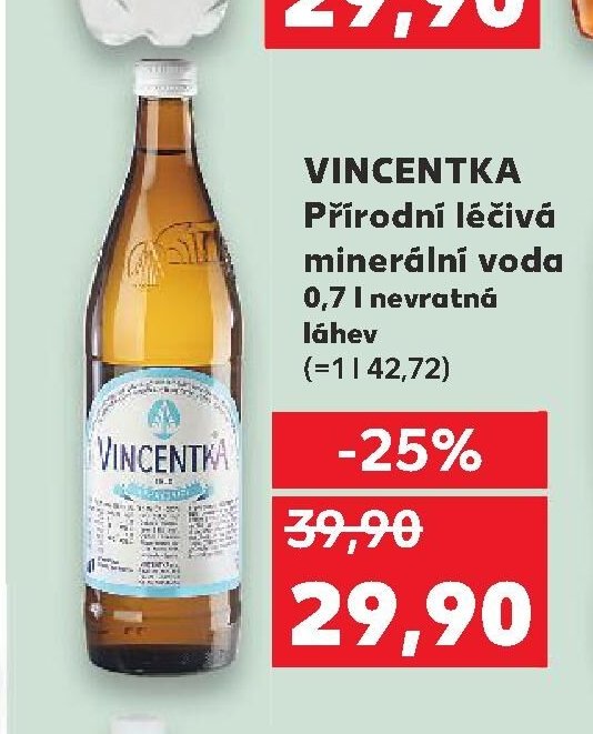 VINCENTKA Přírodní léčivá minerální voda 0,7 l