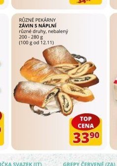 RŮZNÉ PEKÁRNY ZÁVIN S NÁPLNÍ různé druhy, nebalený 200 - 280 g