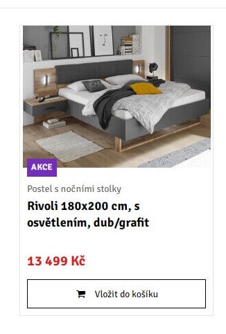 Postel s nočními stolky Rivoli 180x200 cm, s osvětlením, dub/grafit - ASKO akcniletaky.com