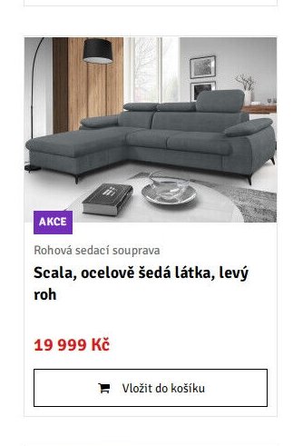 Rohová sedací souprava Scala, ocelově šedá látka, levý roh - ASKO akcniletaky.com