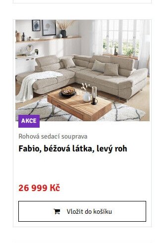 Rohová sedací souprava Fabio, béžová látka, levý roh - ASKO akcniletaky.com