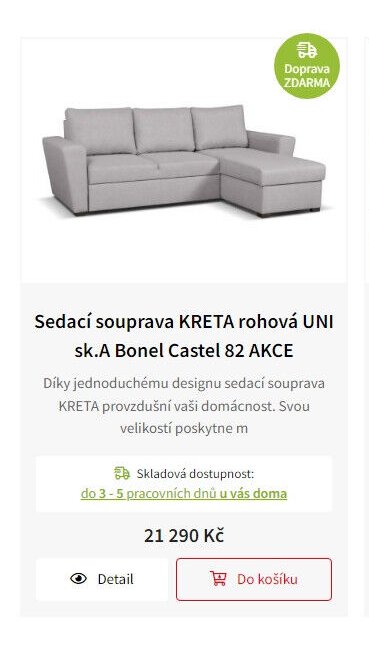 Sedací souprava KRETA rohová UNI sk.A Bonel Castel 82 AKCE