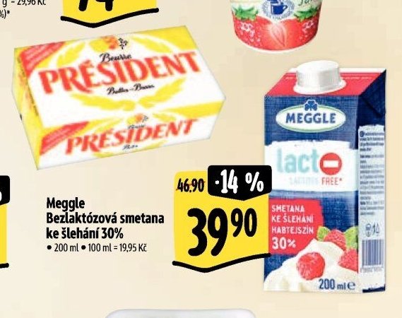 Meggle Bezlaktózová smetana ke šlehání 30%