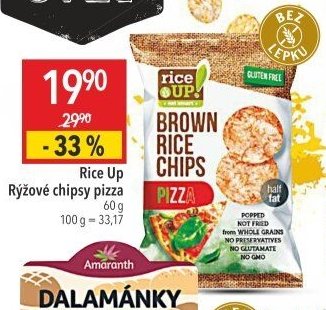 Rice Up Rýžové chipsy pizza 60 g